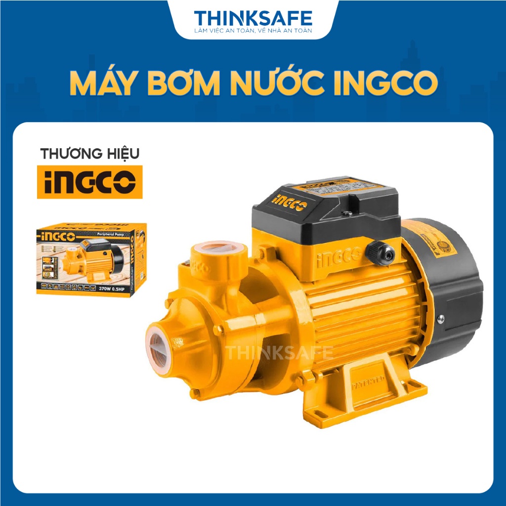 Máy bơm nước INGCO công suất 370W - 550W, mô tơ dây đồng, độ hút sâu 8m, chiều cao bơm tối đa 52m, ống 1inch - Thinksafe