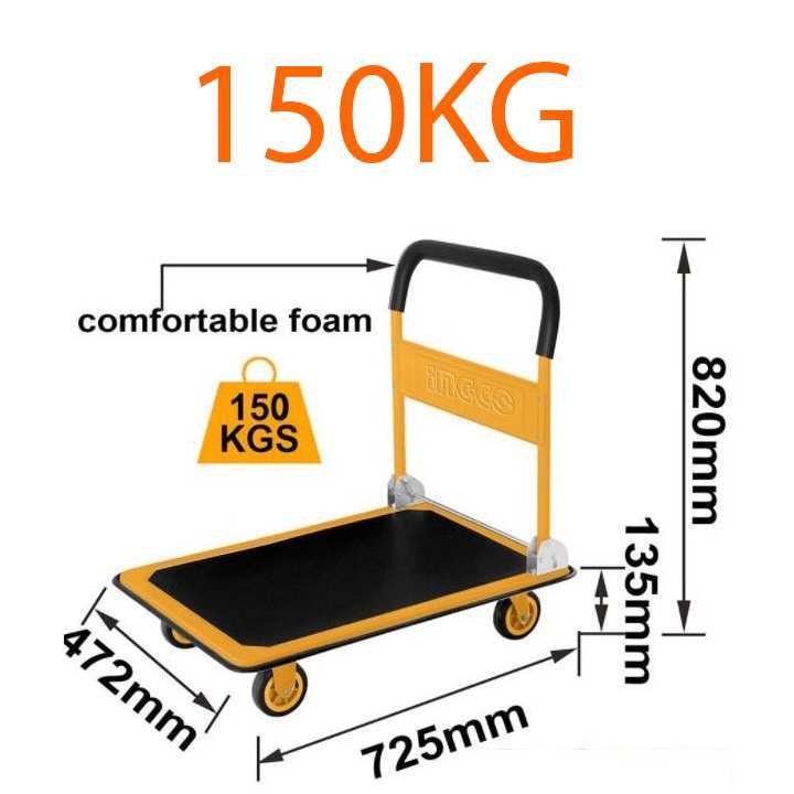 Xe đẩy hàng 4 bánh gấp gọn INGCO HPHT11502, tải trọng 150 kg, thiết kế an toàn và tiện ích - Thinksafe
