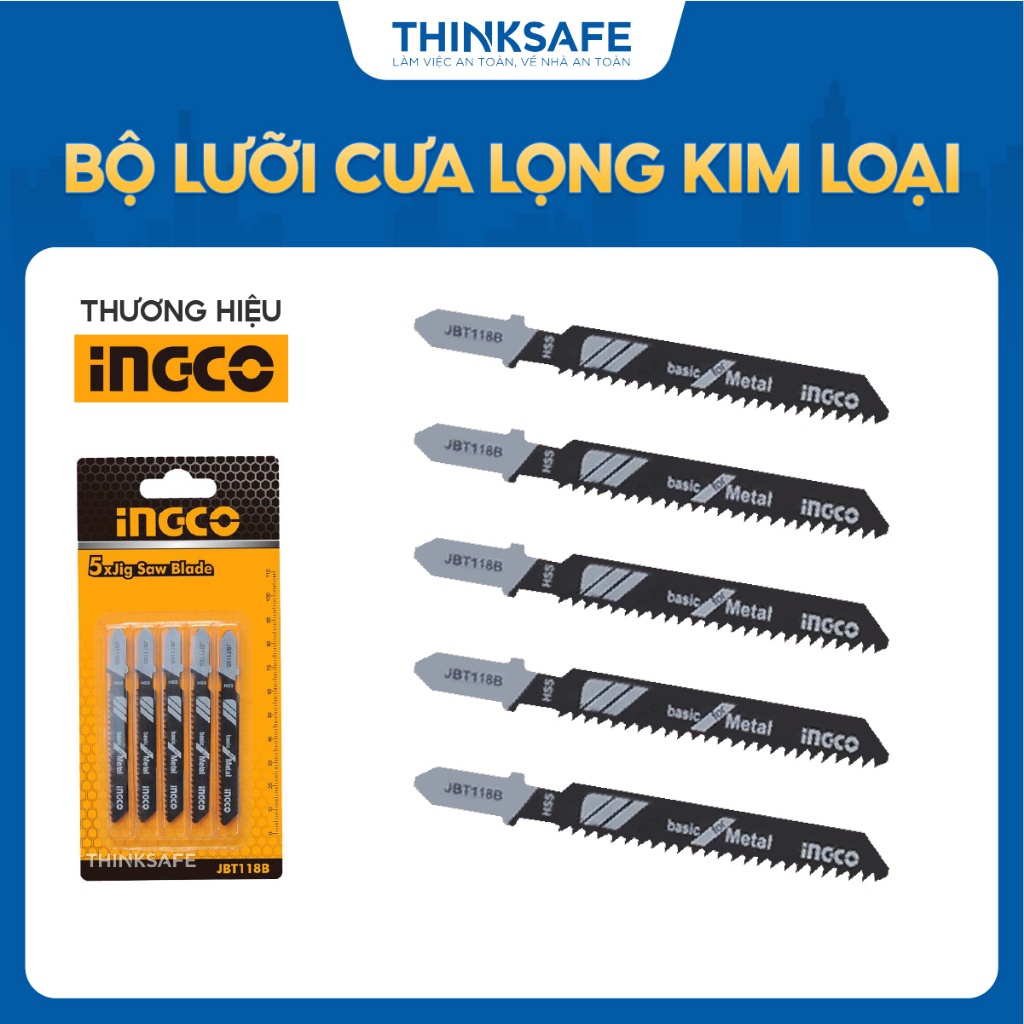 Bộ Lưỡi Cưa Lọng Kim Loại INGCO JBT118B, Răng Cưa 50mm, Khoảng Cách 1.9-2.3mm, Chất Liệu HSS, Cắt Kim Loại Dày 2.5-6mm