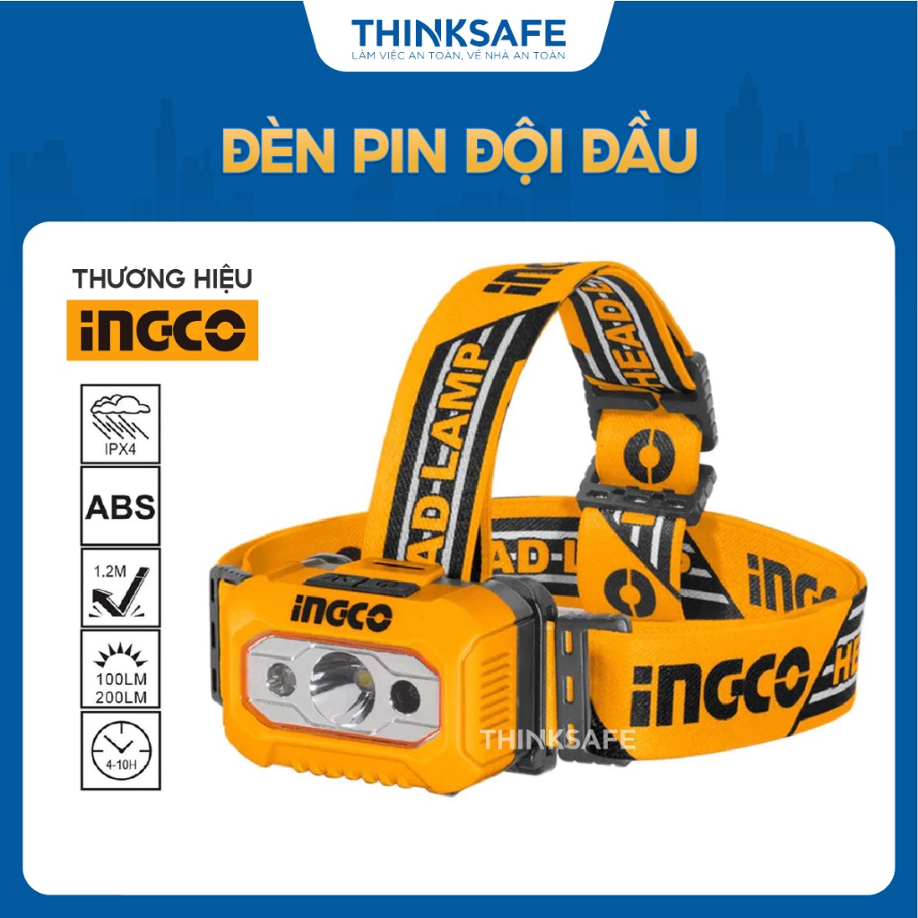 Đèn pin đội đầu dùng pin tiểu INGCO HHL013AAA5 độ sáng 100 lumen, chống nước IPX4, rọi xa 91m - Thinksafe