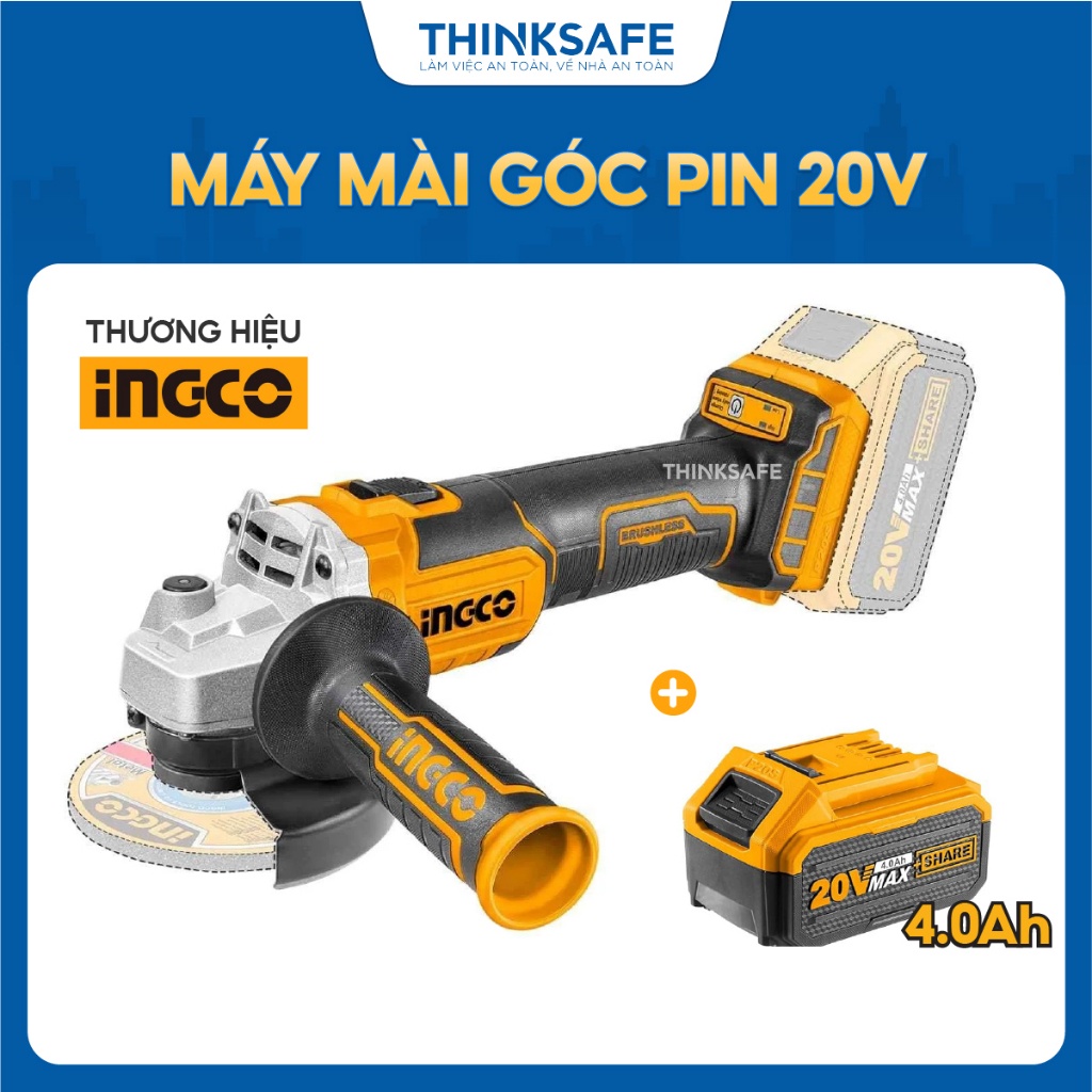 Máy mài góc pin 20V INGCO CAGLI1001, đĩa mài 100mm, trục chính M10 - Thinksafe