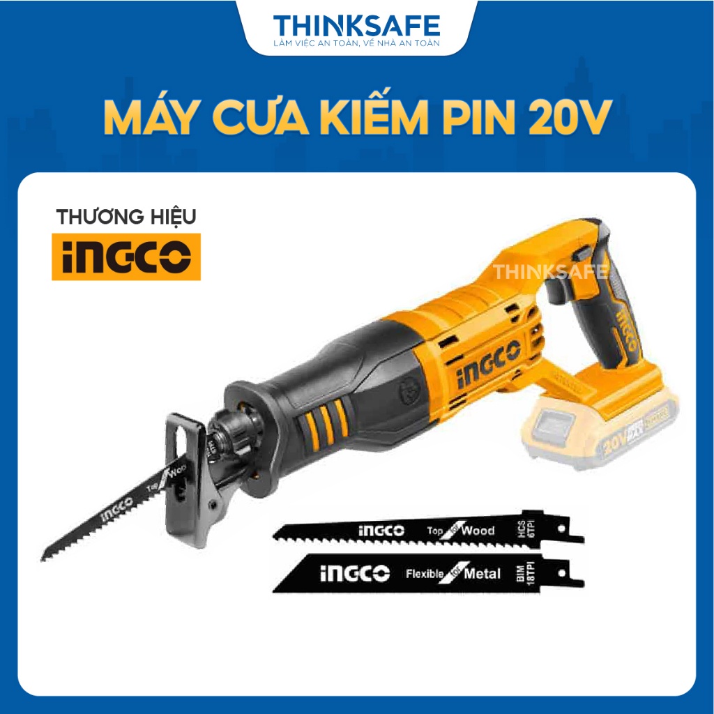 Máy cưa kiếm pin 20V INGCO CRSLI1151, Tốc độ 0-3200/min, Cắt gỗ và kim loại (Không kèm pin và sạc) - Thinksafe