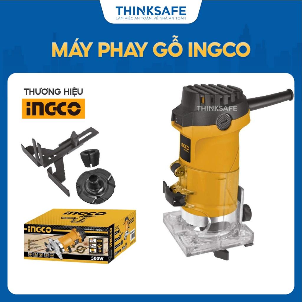 Máy phay gỗ INGCO PLM5002 công suất 500w đường kính đầu cặp 6 mm tốc độ không tải 33500rpm Máy cắt mép - Thinksafe