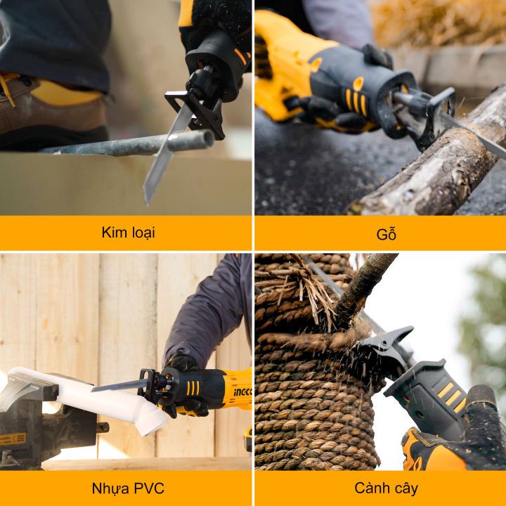 Máy cưa kiếm pin 20V INGCO CRSLI1151, Tốc độ 0-3200/min, Cắt gỗ và kim loại (Không kèm pin và sạc) - Thinksafe