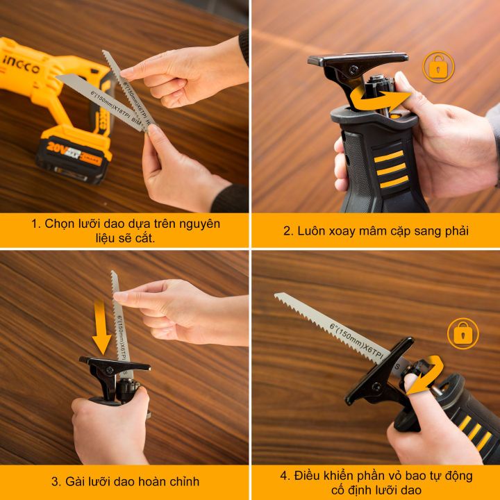Máy cưa kiếm pin 20V INGCO CRSLI1151, Tốc độ 0-3200/min, Cắt gỗ và kim loại (Không kèm pin và sạc) - Thinksafe