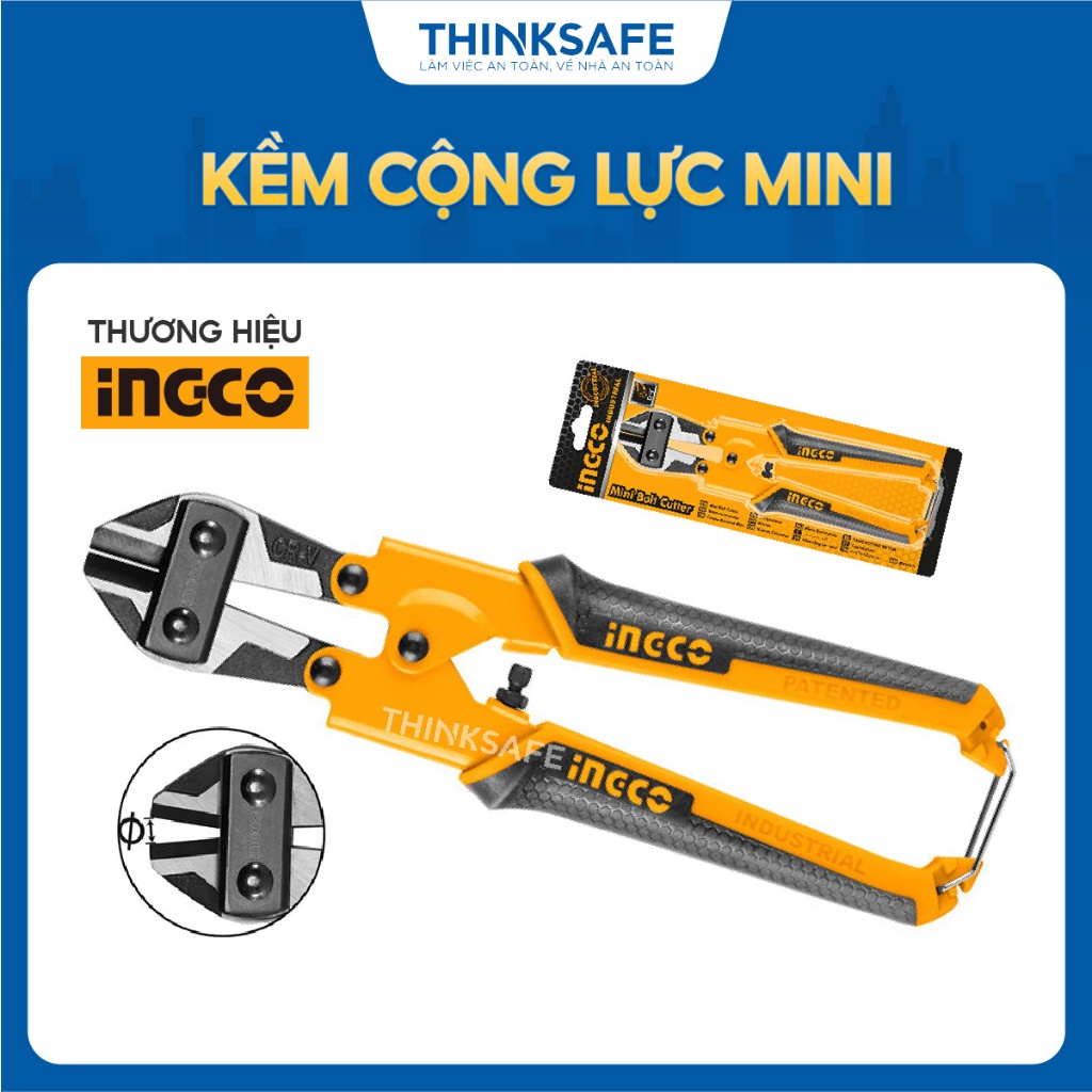 Kìm mini cộng lực 8inch INGCO HMBC0808 thép Cr-V, đen bóng, tay cầm 2 màu, chốt khóa - Thinksafe