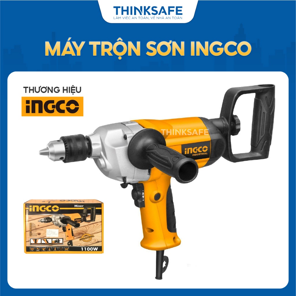 Máy trộn sơn INGCO MX11001-1 công suất 1100W tốc độ không tải 0-550rpm nhông hộp số bằng nhôm hợp kim - Thinksafe