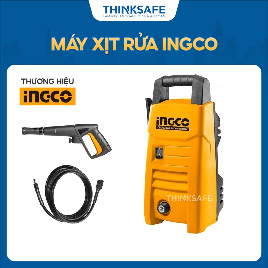 Xịt rửa INGCO điện áp 220V, Motor Chổi than, Dây Nhôm, Công suất 1200W, Áp suất 90Bar, Tự động ngưng - Thinksafe
