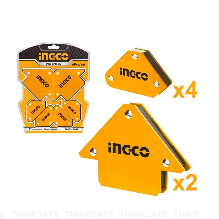 Bộ 6 kẹp góc nam châm INGCO AMWH6001, kích thước 3""x2 và mini, lực hút  12Kg, chất liệu nam châm và thép - Thinksafe