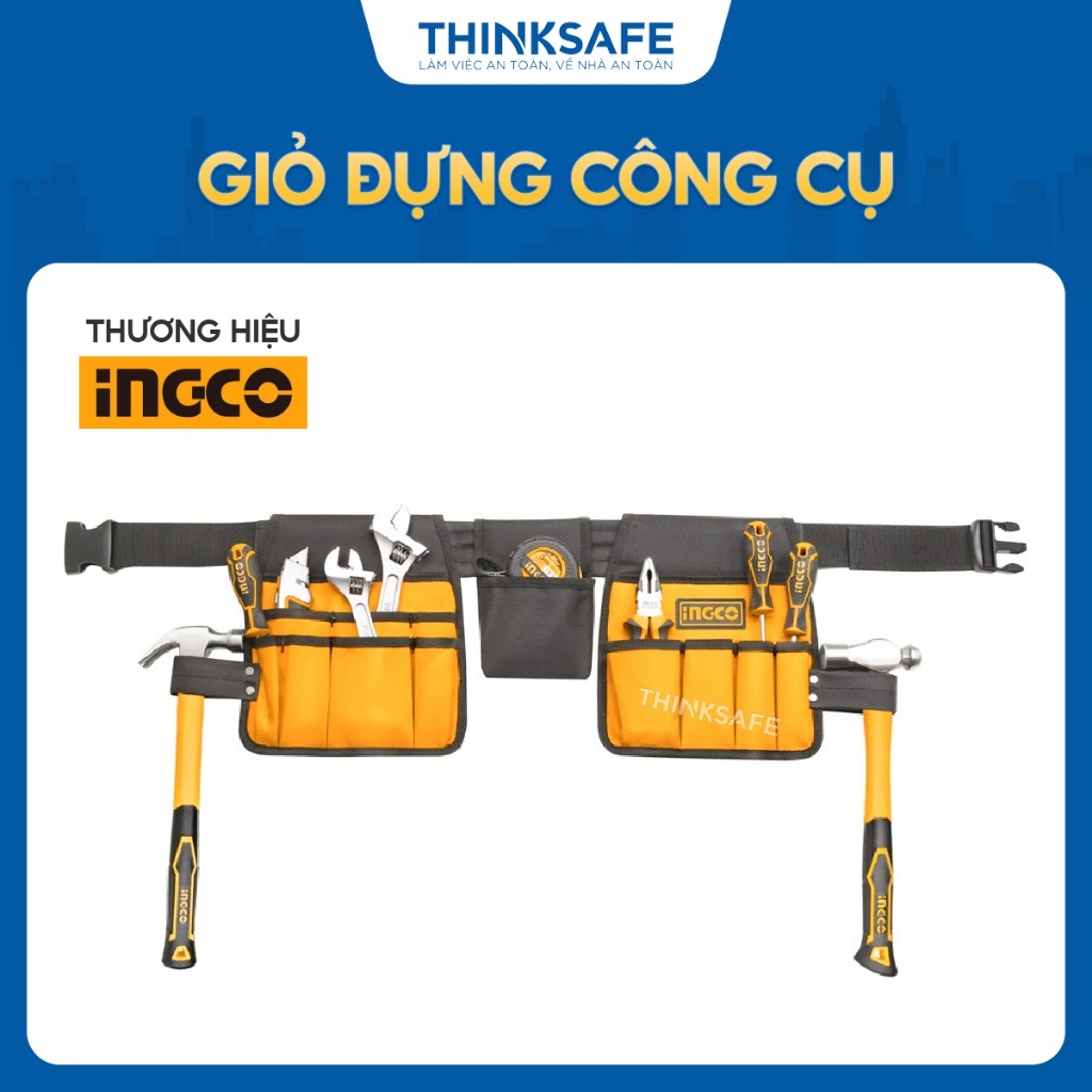 Giỏ đựng công cụ đeo lưng INGCO HTBP02031 - Dây đai điều chỉnh, 14 ngăn, chất liệu polyester 600D - Thinksafe
