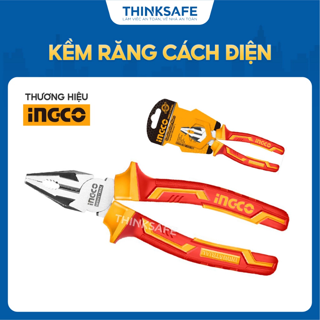 Kìm răng cách điện 6 - 8 inch INGCO HICP28168 đầu kềm được mạ đen và đánh bóng, Tay cầm cách điện 1000V -Thinksafe