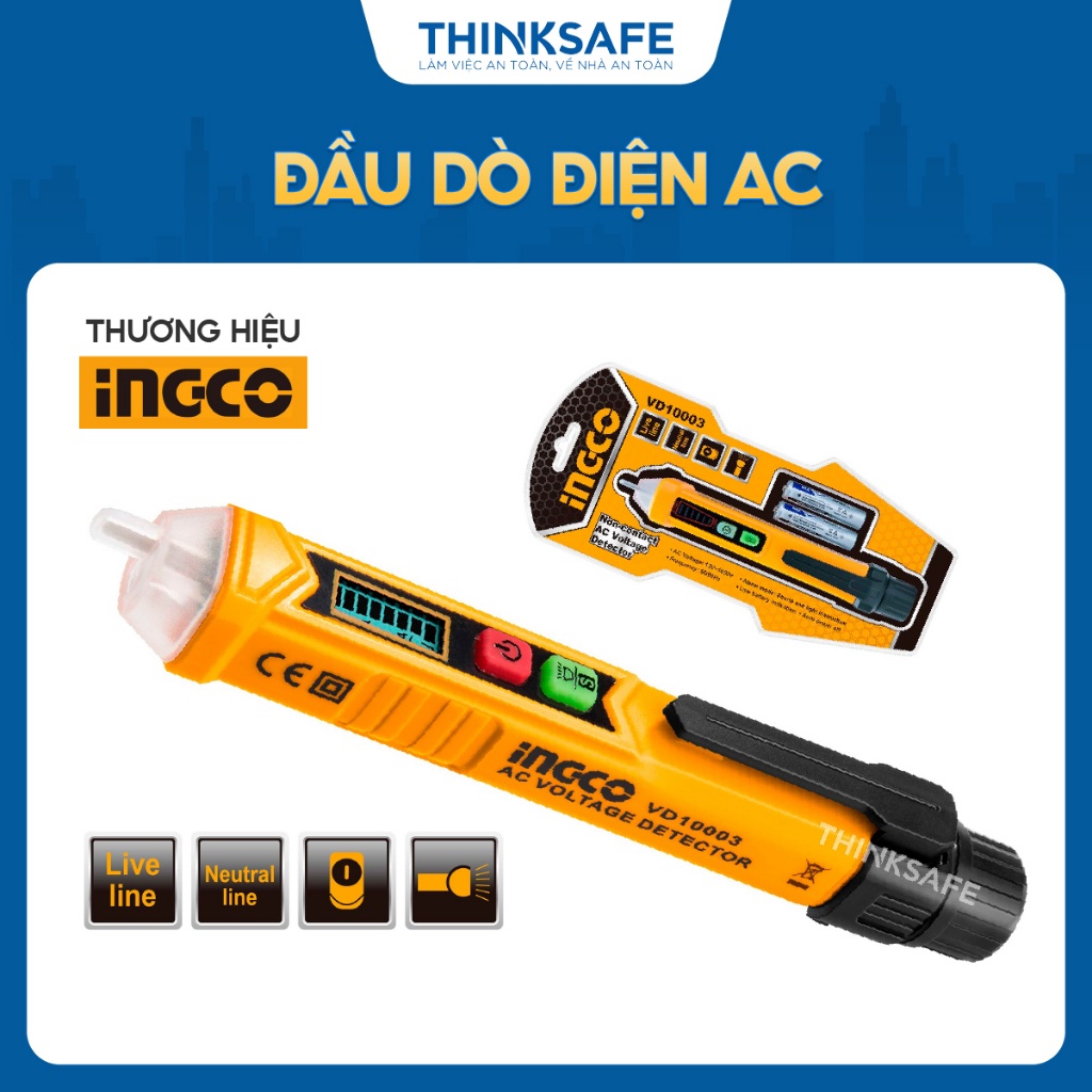 Đầu dò điện AC INGCO VD10003 - Tương thích với Điện áp AC từ 12V đến 1000V, Tần số 50/60Hz - Thinksafe