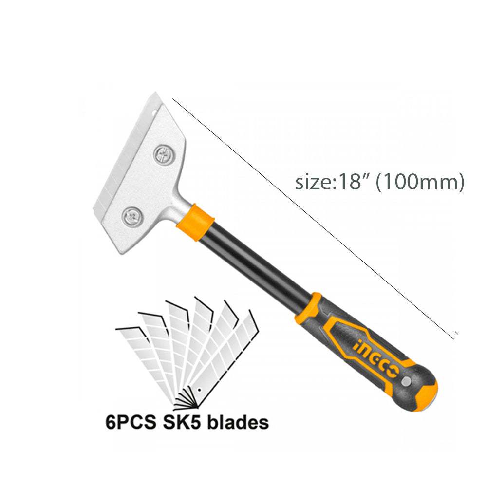 Lưỡi cạo sơn kim loại INGCO HGS3008, Tay cầm ABS & TPR, lưỡi dao hợp kim kẽm, 6 lưỡi SK5, Chiều dài 300mm - Thinksafe