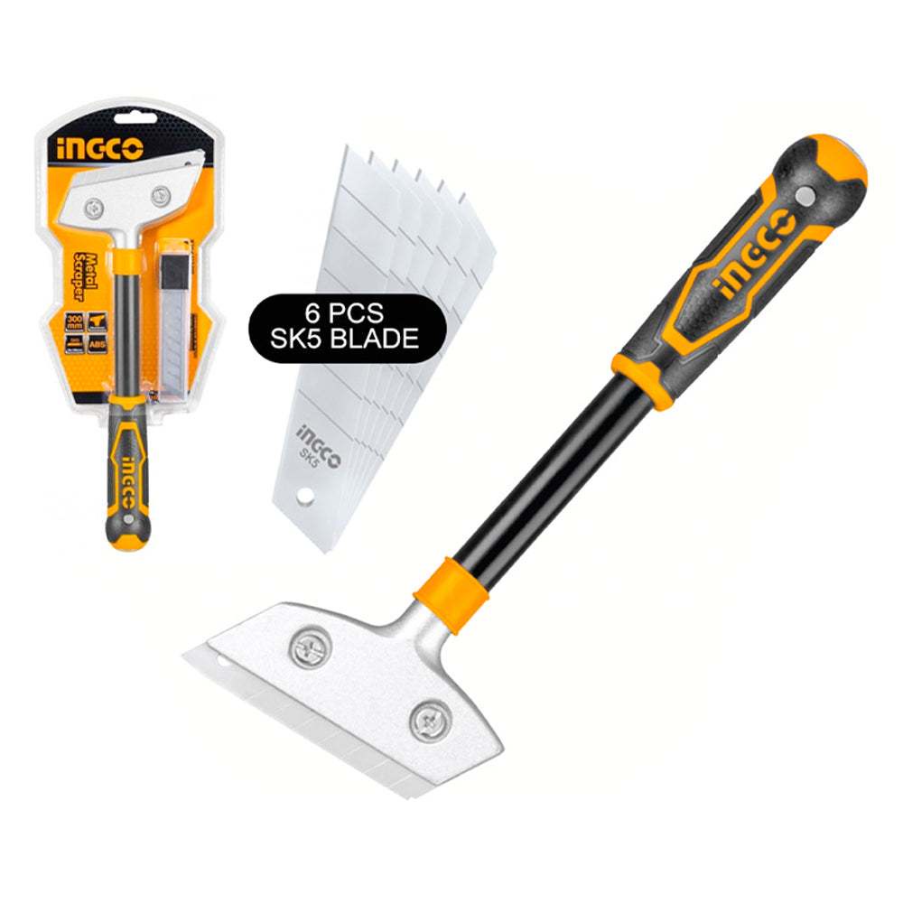 Lưỡi cạo sơn kim loại INGCO HGS3008, Tay cầm ABS & TPR, lưỡi dao hợp kim kẽm, 6 lưỡi SK5, Chiều dài 300mm - Thinksafe