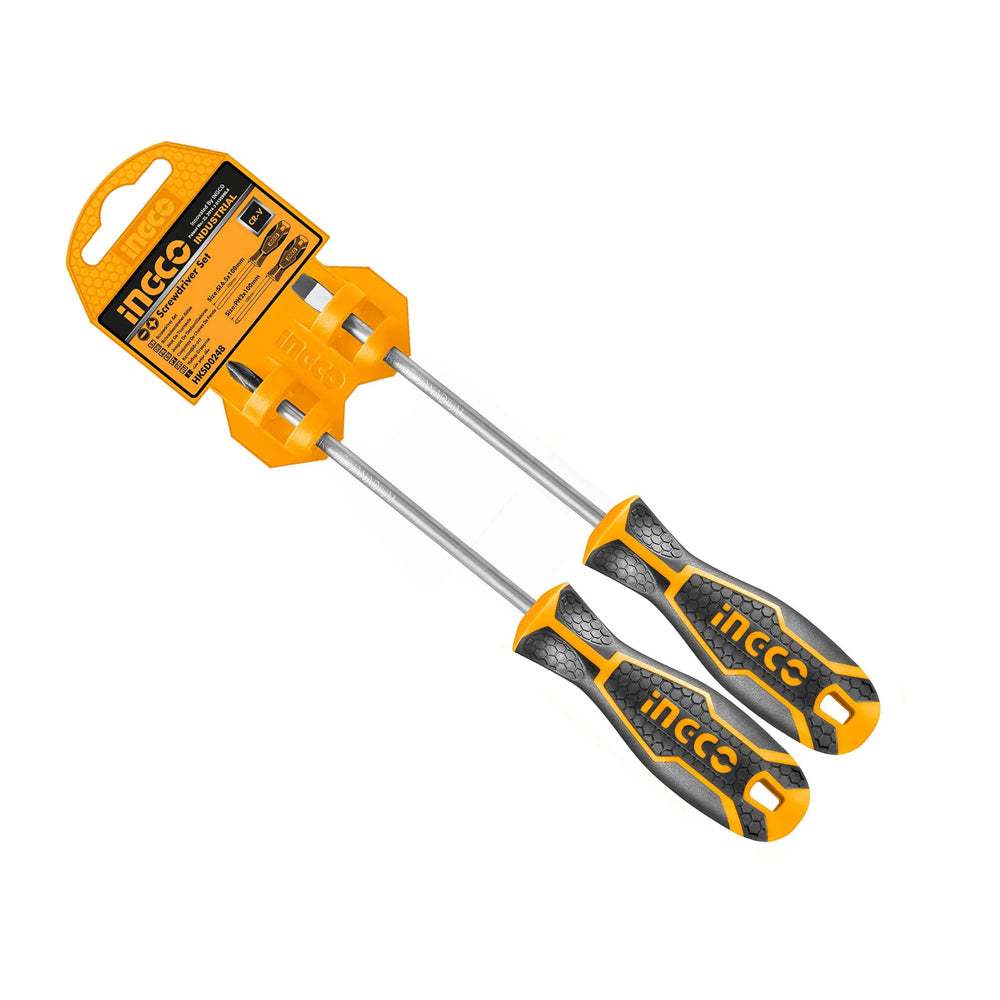 Bộ 2 tua vít INGCO HKSD0248 chất liệu CR-V, đuôi tròn, tô vít dẹp kích thước SL6.5*6*125 và bake PH2*6*125 - Thinksafe