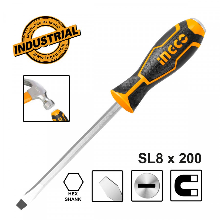 Tua vít dẹp INGCO HGTS286100 thép công nghiệp S2, đuôi lục giác 6mm, đầu vít 6.5mm, Chiều dài 100mm - Thinksafe