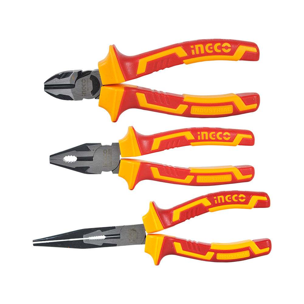 Bộ 3 kềm răng, cắt, mũi nhọn INGCO HIKPS28318, chất liệu thép Cr-V, mạ đen và đánh bóng - Cách điện 1000V Thinksafe
