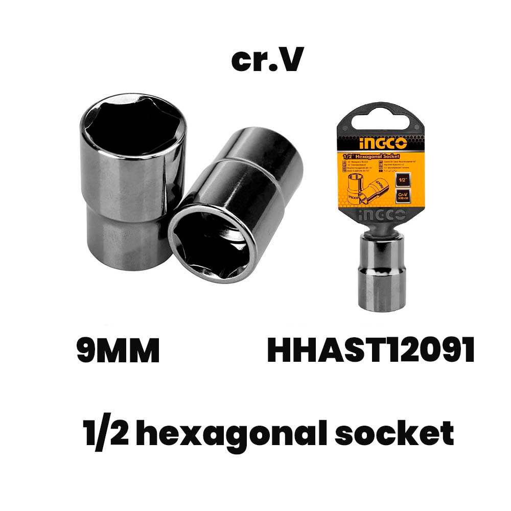 Đầu tuýp INGCO kích thước 1/2 inch, chiều dài 8 - 16 mm, đầu khẩu chất liệu 50BV30 chịu nhiệt, mạ Niken đen- Thinksafe