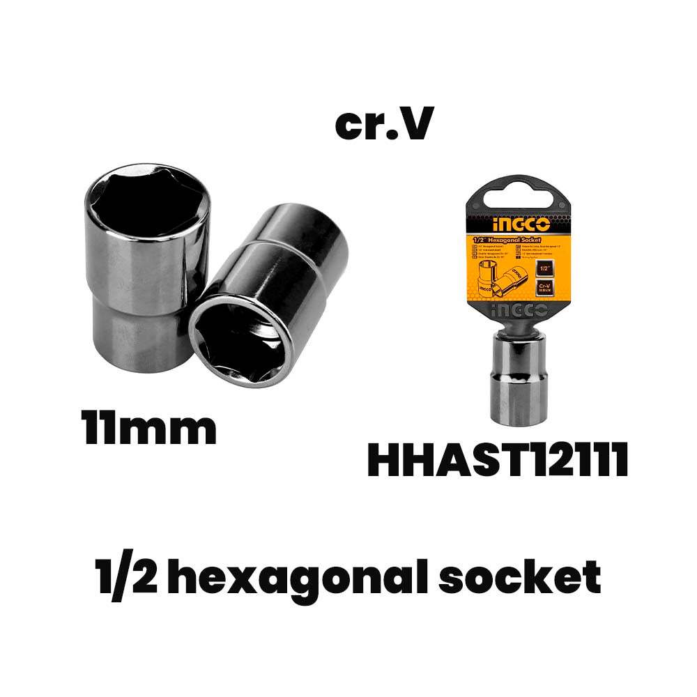 Đầu tuýp INGCO kích thước 1/2 inch, chiều dài 8 - 16 mm, đầu khẩu chất liệu 50BV30 chịu nhiệt, mạ Niken đen- Thinksafe