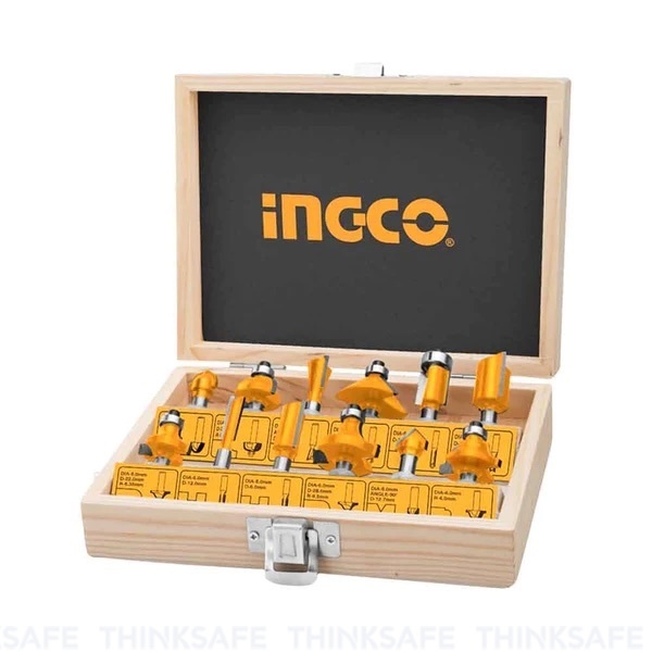 Bộ 12 mũi phay gỗ INGCO AKRT12141, đường kính 1/4 inch (6mm) - Thinksafe