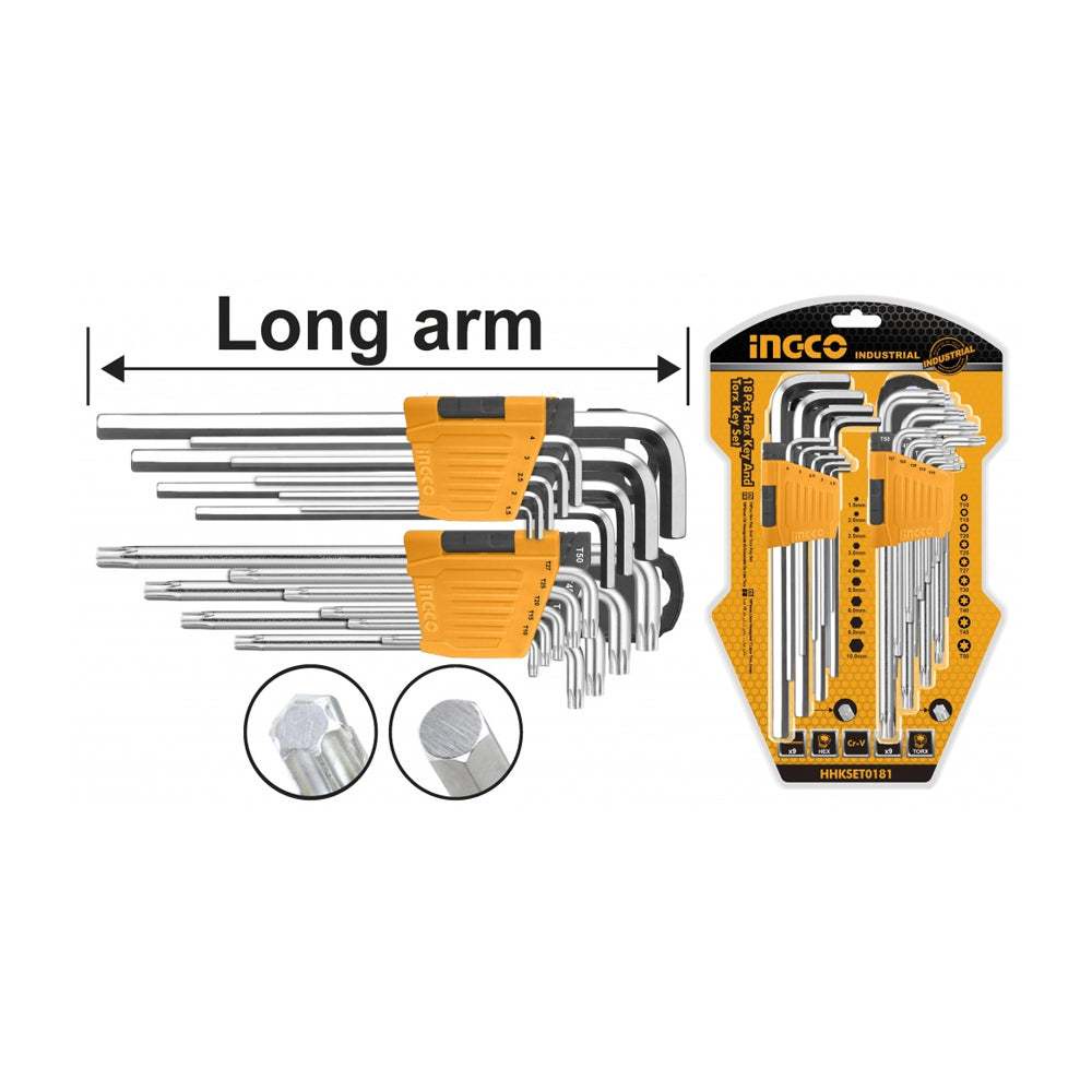 Bộ 18 chìa lục giác và bông INGCO HHKSET0181, kích thước 1.5-10mm, làm từ thép CRV - Thinksafe