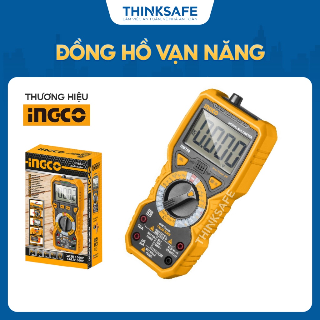 Đồng hồ vạn năng kỹ thuật số INGCO DM7502, 6000 số đếm, màn hình LCD cho điện áp DC và AC - Thinksafe