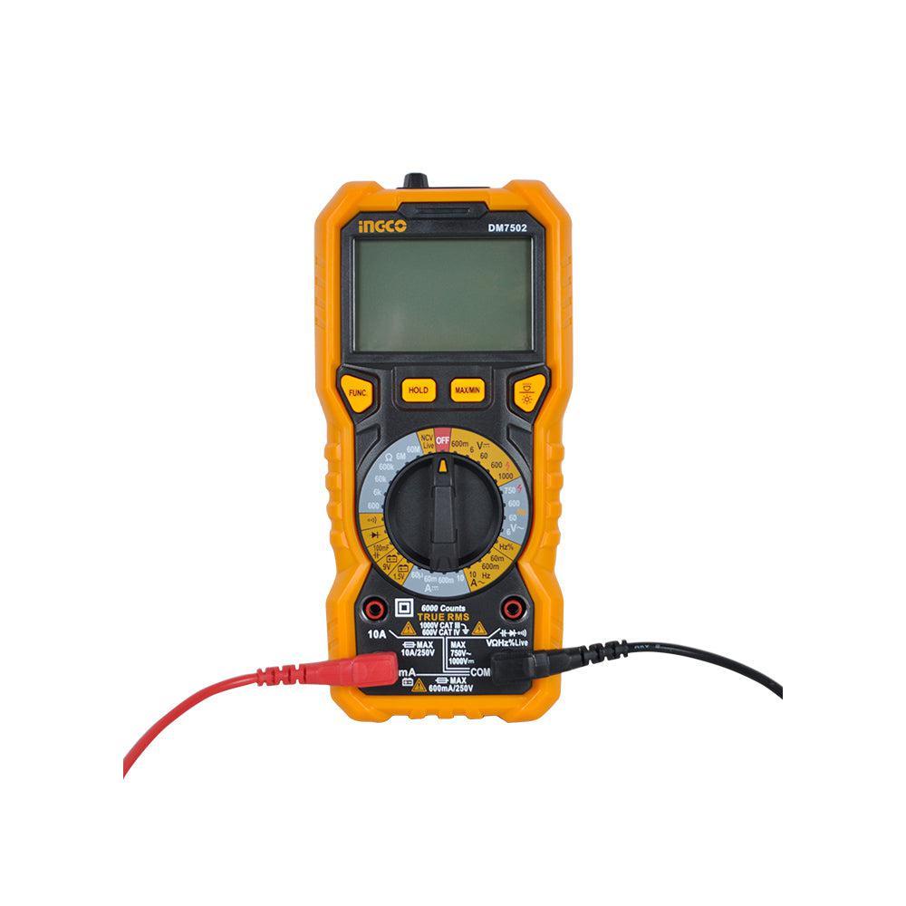 Đồng hồ vạn năng kỹ thuật số INGCO DM7502, 6000 số đếm, màn hình LCD cho điện áp DC và AC - Thinksafe