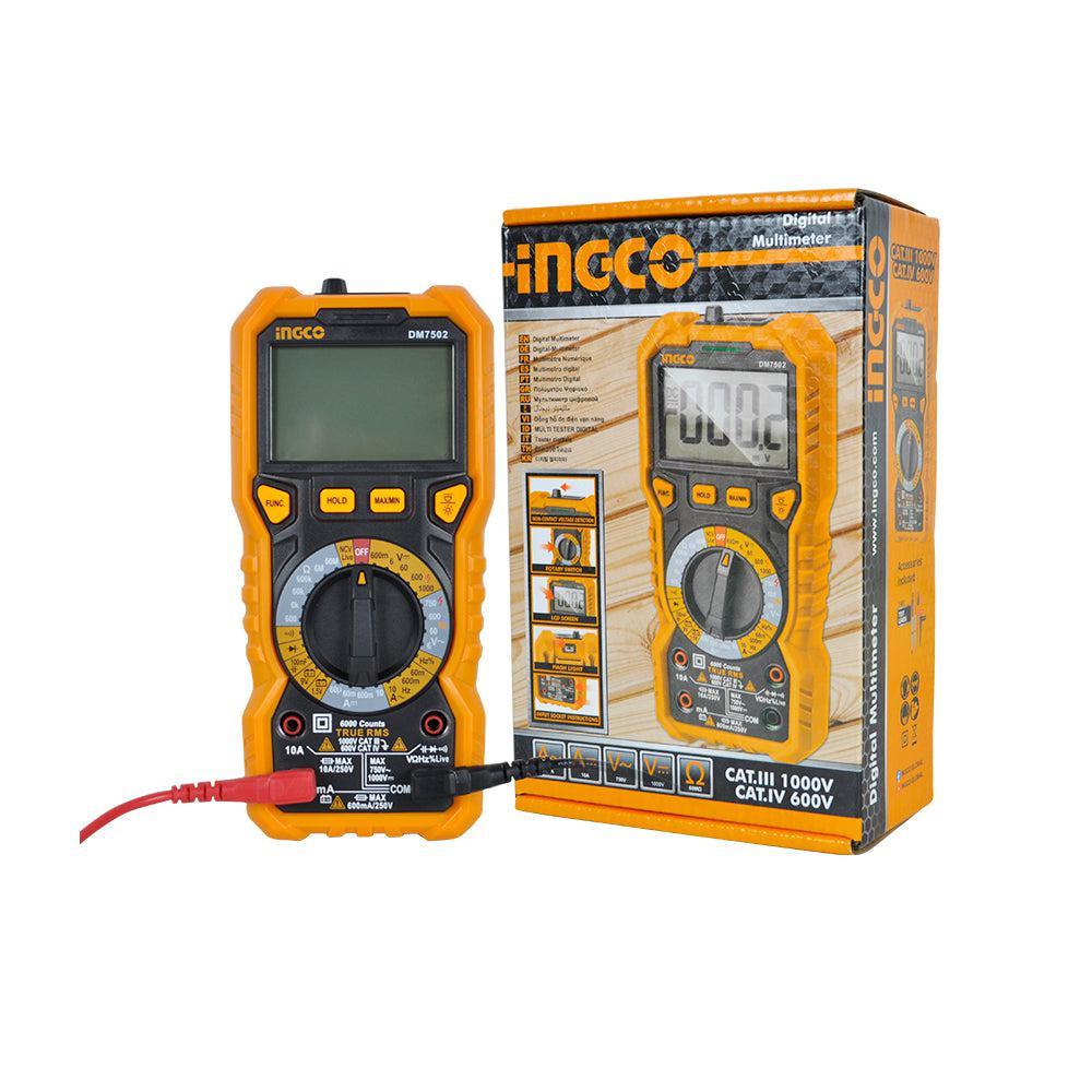 Đồng hồ vạn năng kỹ thuật số INGCO DM7502, 6000 số đếm, màn hình LCD cho điện áp DC và AC - Thinksafe
