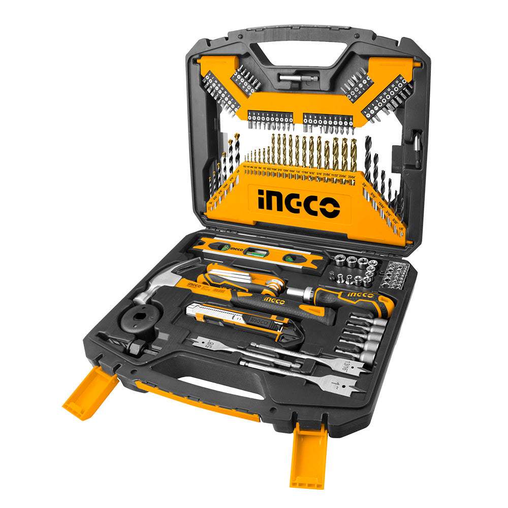 Bộ đồ nghề 120 dụng cụ INGCO HKTAC011201 gồm Mũi Khoan, Thước Thủy, Dao Rọc Giấy, Đầu tuýp, Cờ Lê, Búa - Thinksafe