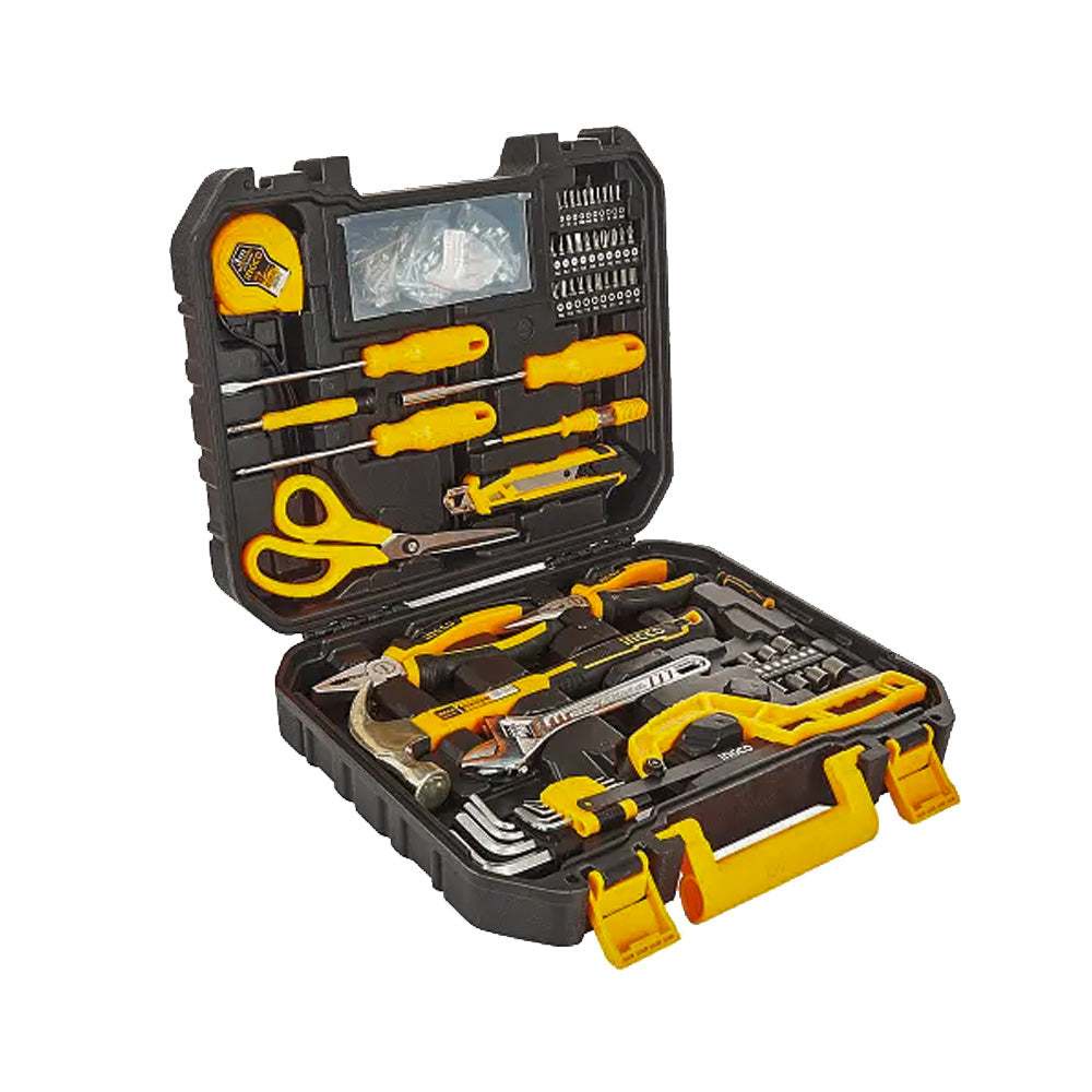 Bộ đồ nghề 120 dụng cụ INGCO HKTAC011201 gồm Mũi Khoan, Thước Thủy, Dao Rọc Giấy, Đầu tuýp, Cờ Lê, Búa - Thinksafe
