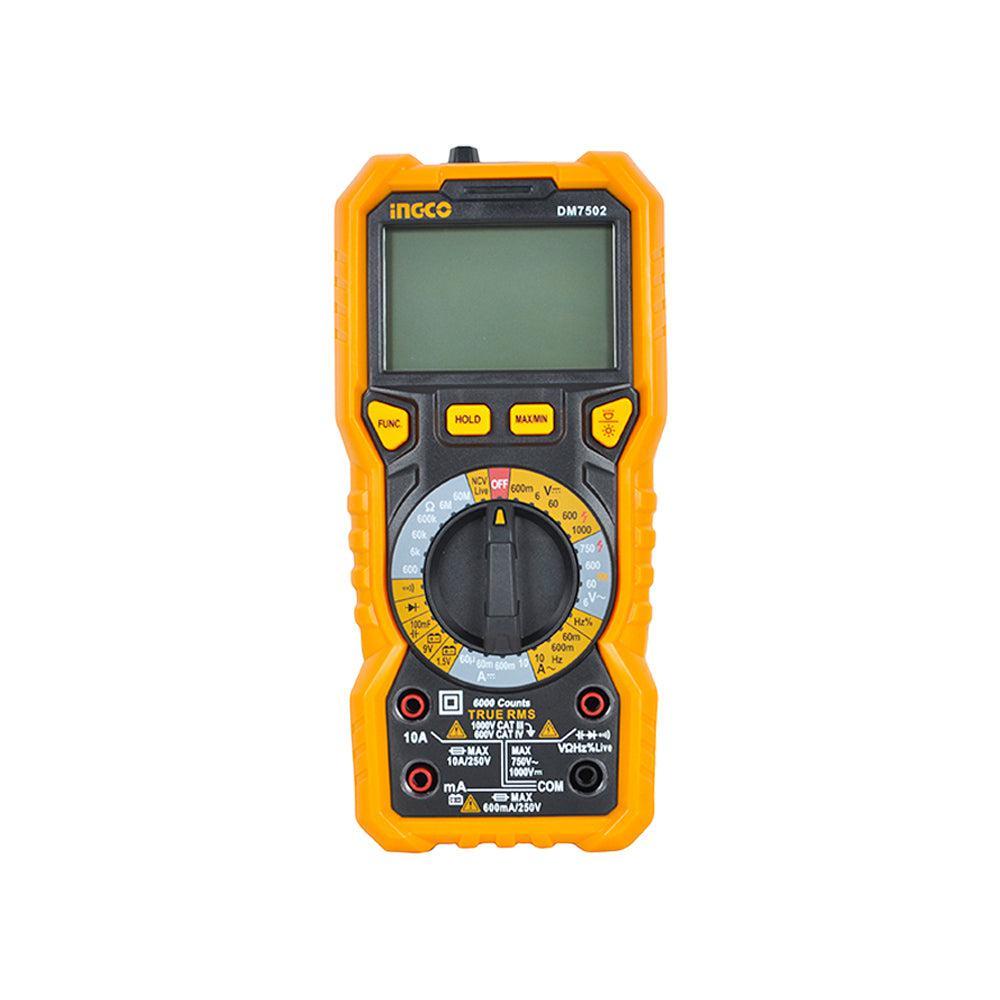 Đồng hồ vạn năng kỹ thuật số INGCO DM7502, 6000 số đếm, màn hình LCD cho điện áp DC và AC - Thinksafe