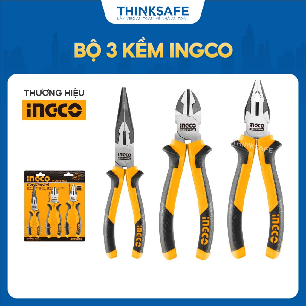 Bộ 3 kềm răng,cắt và nhọn INGCO HKPS28318 Kềm răng: 8 inch; Kềm cắt: 6 inch, Kềm nhọn: 6 inch. Chất liệu bằng thép CR-V