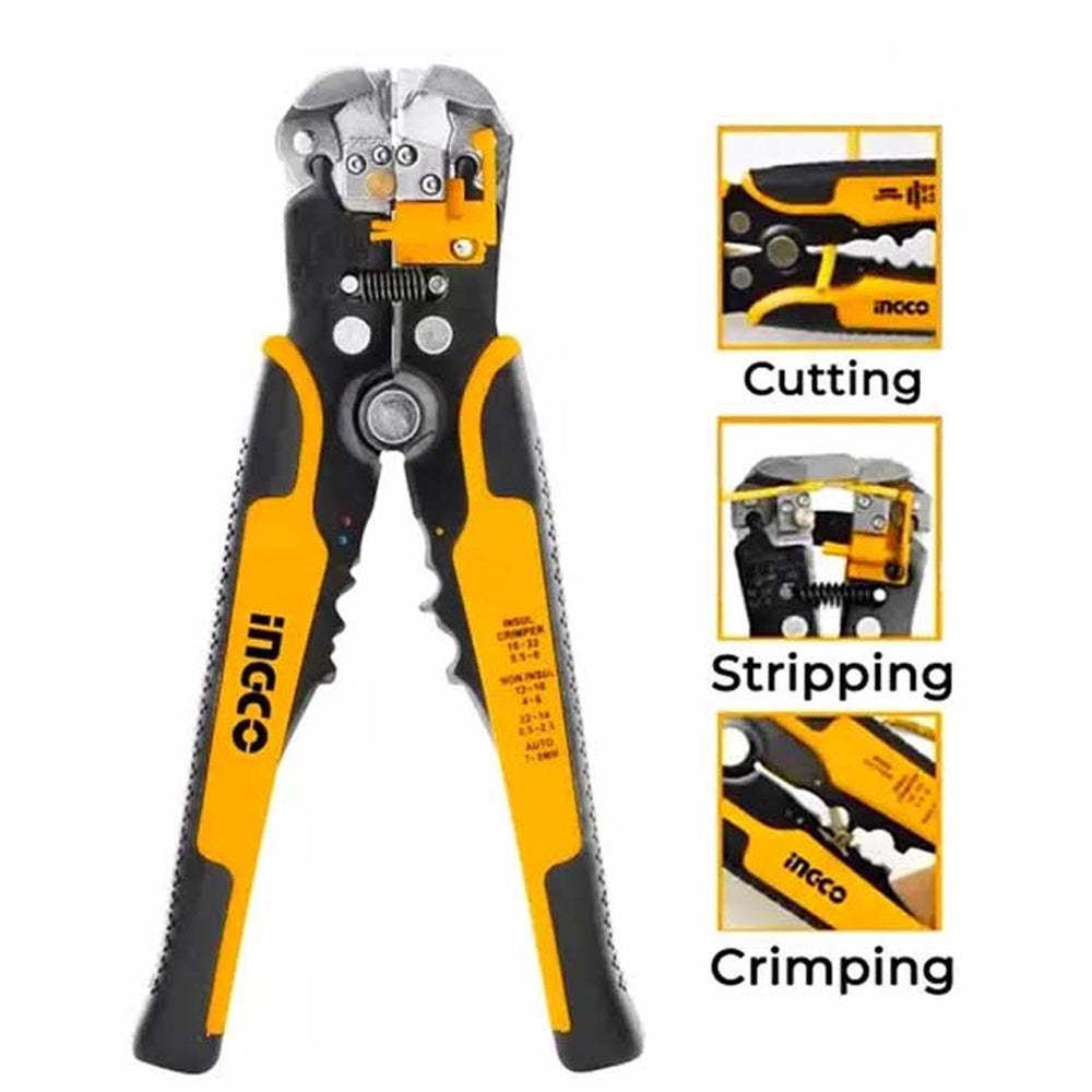 Kìm tự động đa năng INGCO HWSP102418 - Tước, cắt, bấm Cos, cắt dây đồng, nhôm Bấm đầu Cos cách điện 0,5-6mm² - Thinksafe