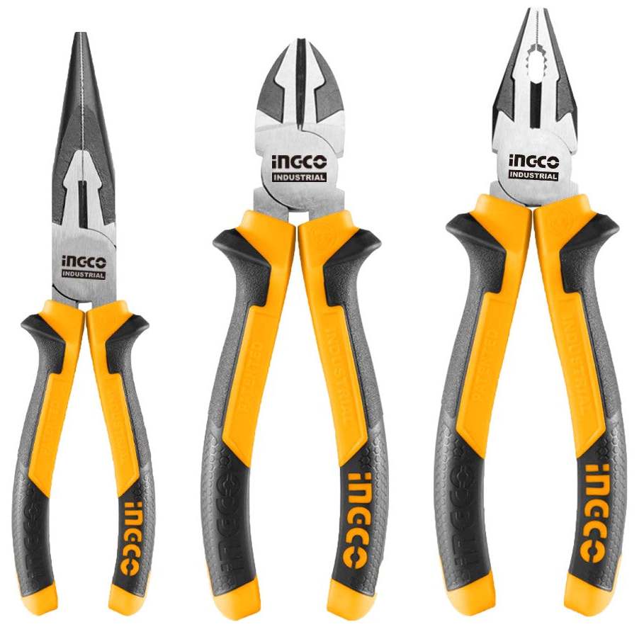 Bộ 3 kềm răng,cắt và nhọn INGCO HKPS28318 Kềm răng: 8 inch; Kềm cắt: 6 inch, Kềm nhọn: 6 inch. Chất liệu bằng thép CR-V