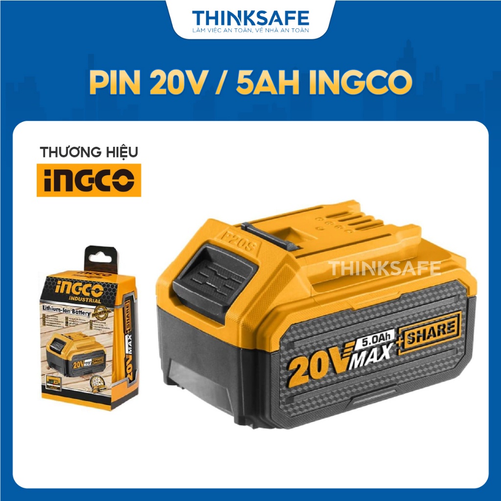 Pin Lithium-ion 20V/5Ah INGCO FBLI2003, đèn LED hiển thị dung lượng, phù hợp với nhiều sản phẩm - Thinksafe