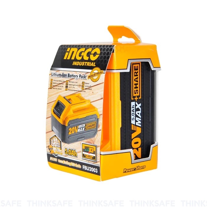 Pin Lithium-ion 20V/5Ah INGCO FBLI2003, đèn LED hiển thị dung lượng, phù hợp với nhiều sản phẩm - Thinksafe