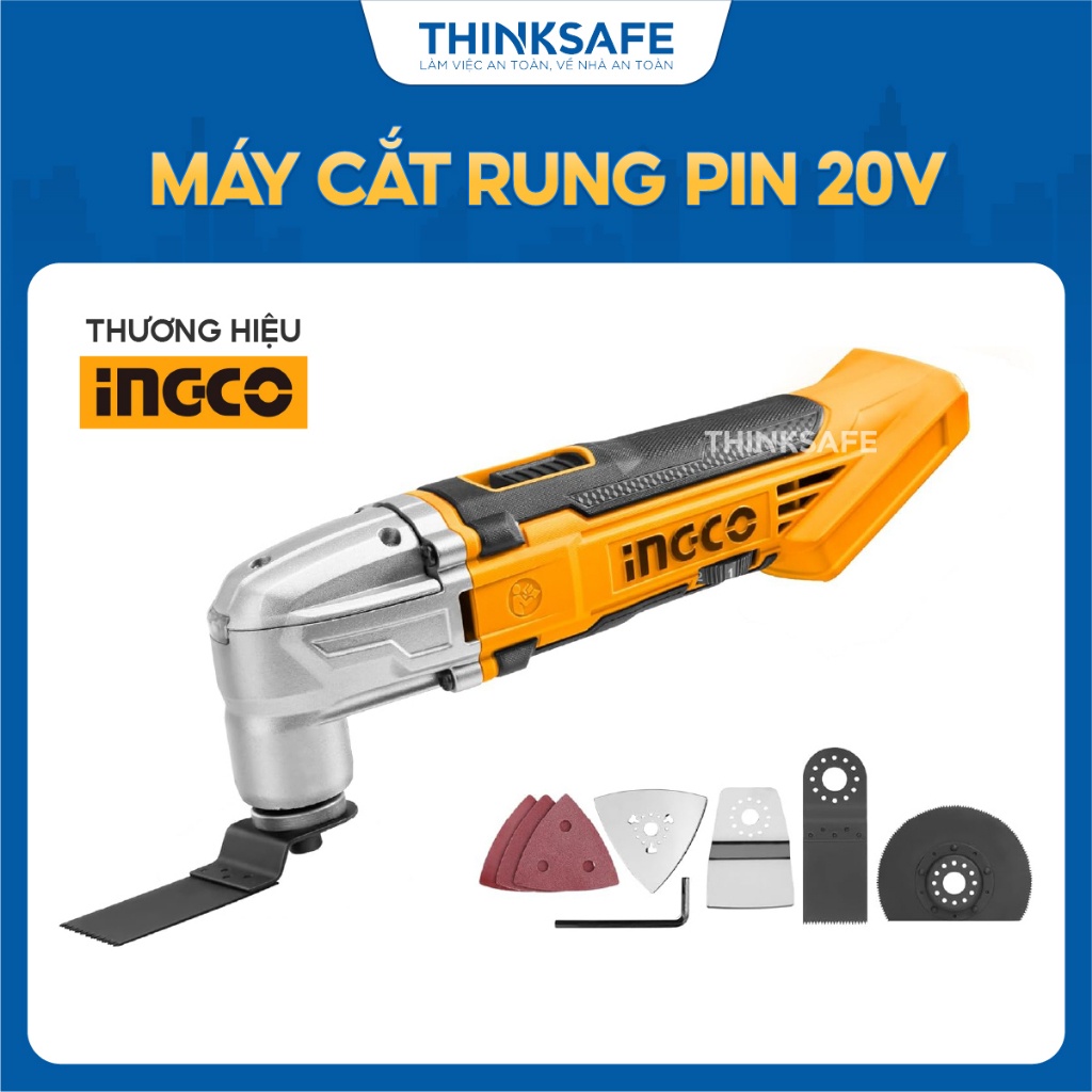 Máy cắt rung đa năng INGCO CMLI2001 20V, tốc độ 5000-20000v/p, kèm 8 phụ kiện- Thinksafe