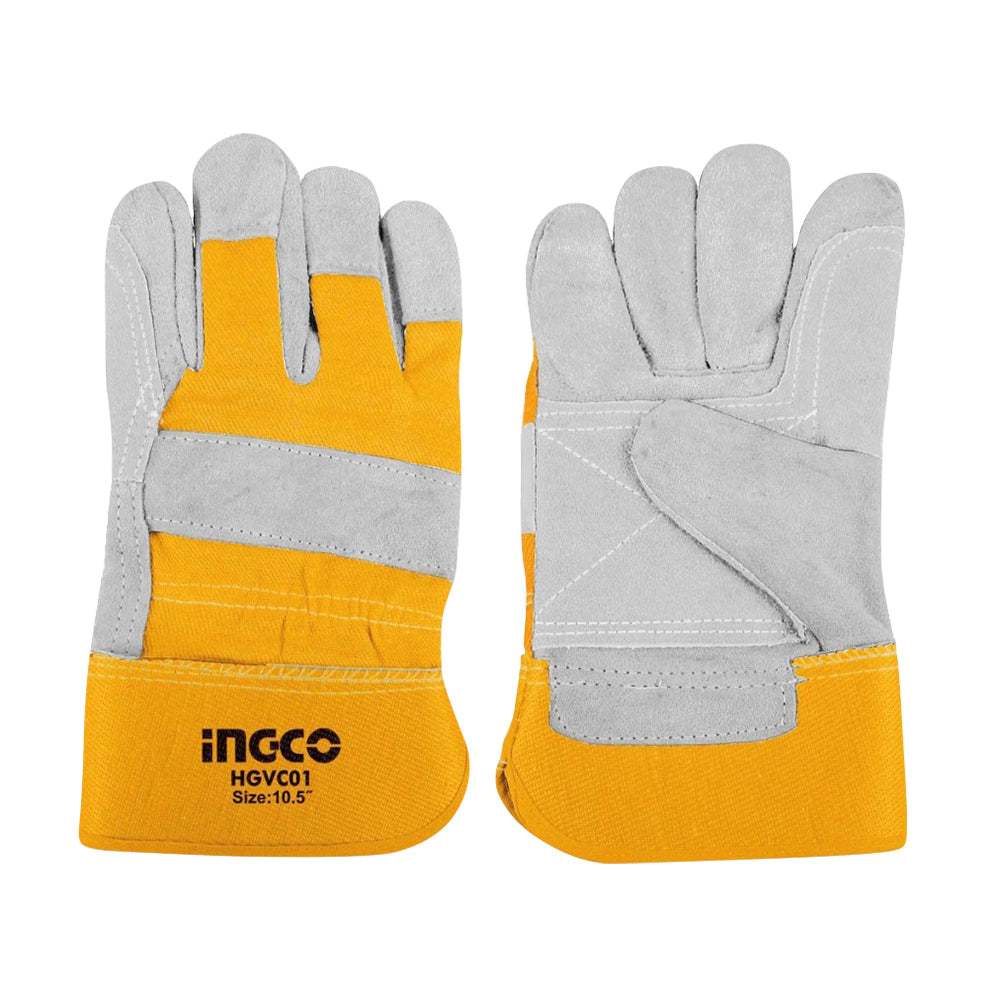 Găng tay vải da INGCO HGVC01 kích thước 10.5 inch, chất liệu vải da bò, lớp coton và cao su ở mặt trên - Thinksafe