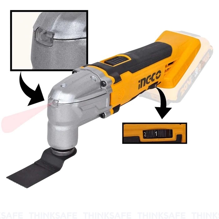 Máy cắt rung đa năng INGCO CMLI2001 20V, tốc độ 5000-20000v/p, kèm 8 phụ kiện- Thinksafe