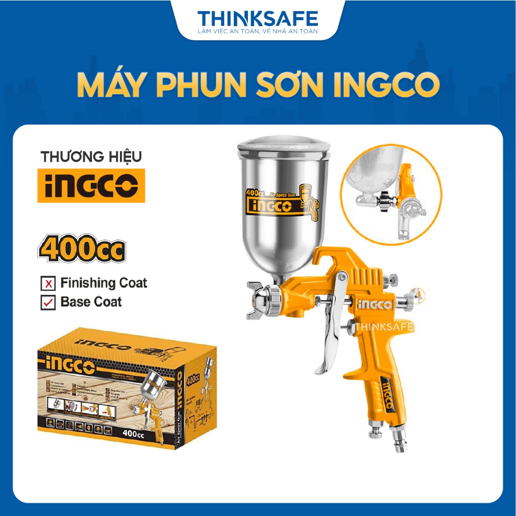 Súng phun sơn 400cc INGCO ASG4042, Đầu phun 1.5mm, Dung tích 400cc, Đa dạng đầu nối, Áp suất 3-4bar - Thinksafe