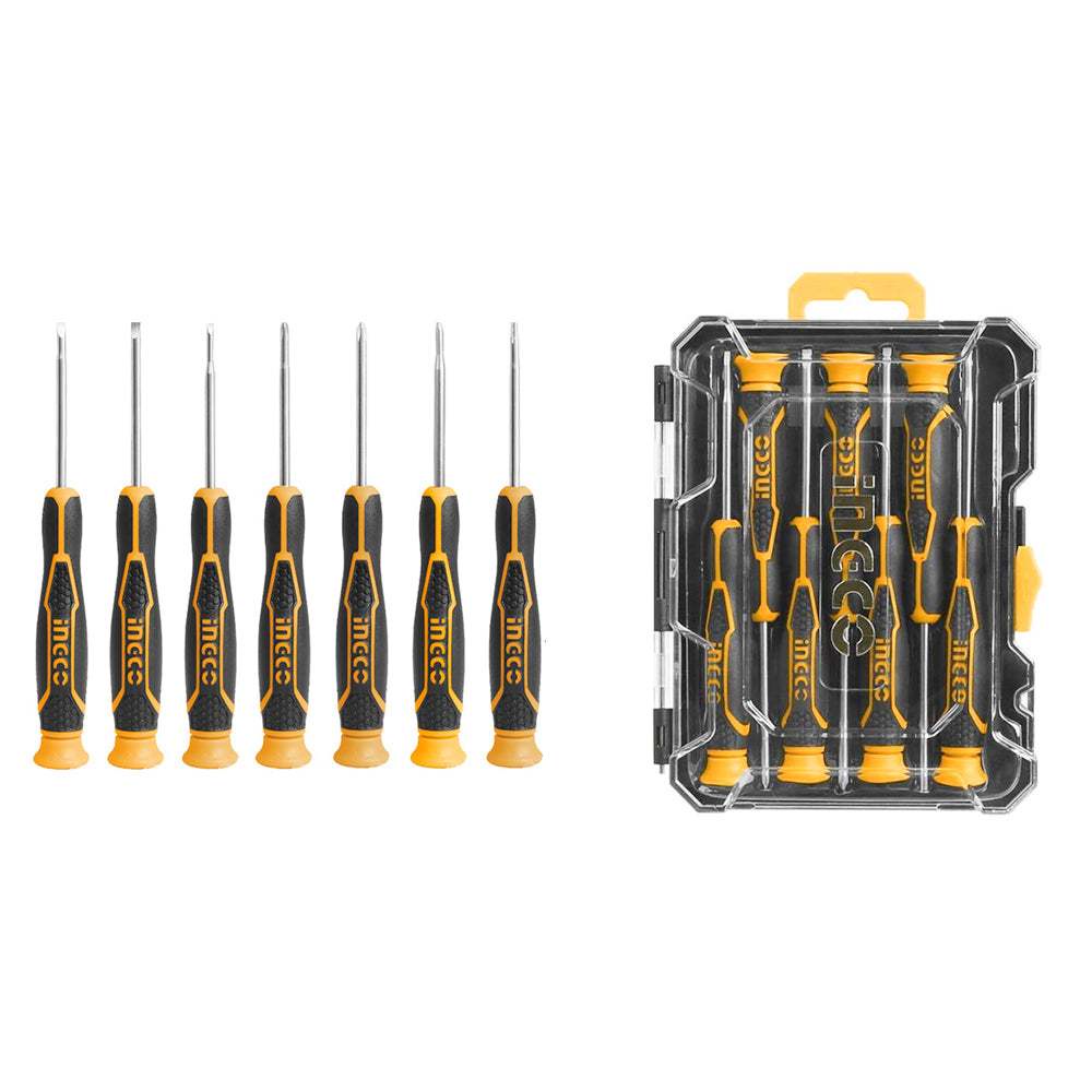 Bộ 7 tua vít đồng hồ INGCO HKSD0718, CR-V, tay cầm chống trơn trượt, gồm vít dẹp, vít bake, vít hoa thị - Thinksafe