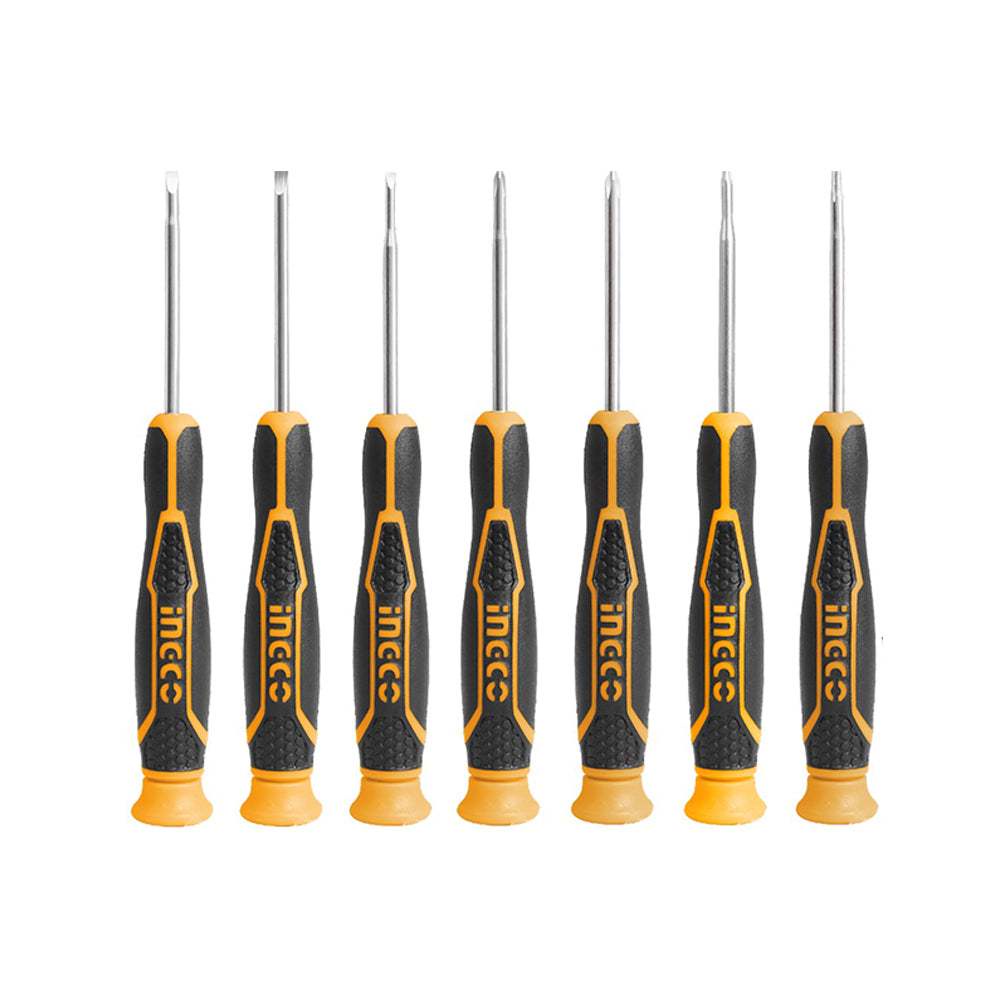 Bộ 7 tua vít đồng hồ INGCO HKSD0718, CR-V, tay cầm chống trơn trượt, gồm vít dẹp, vít bake, vít hoa thị - Thinksafe