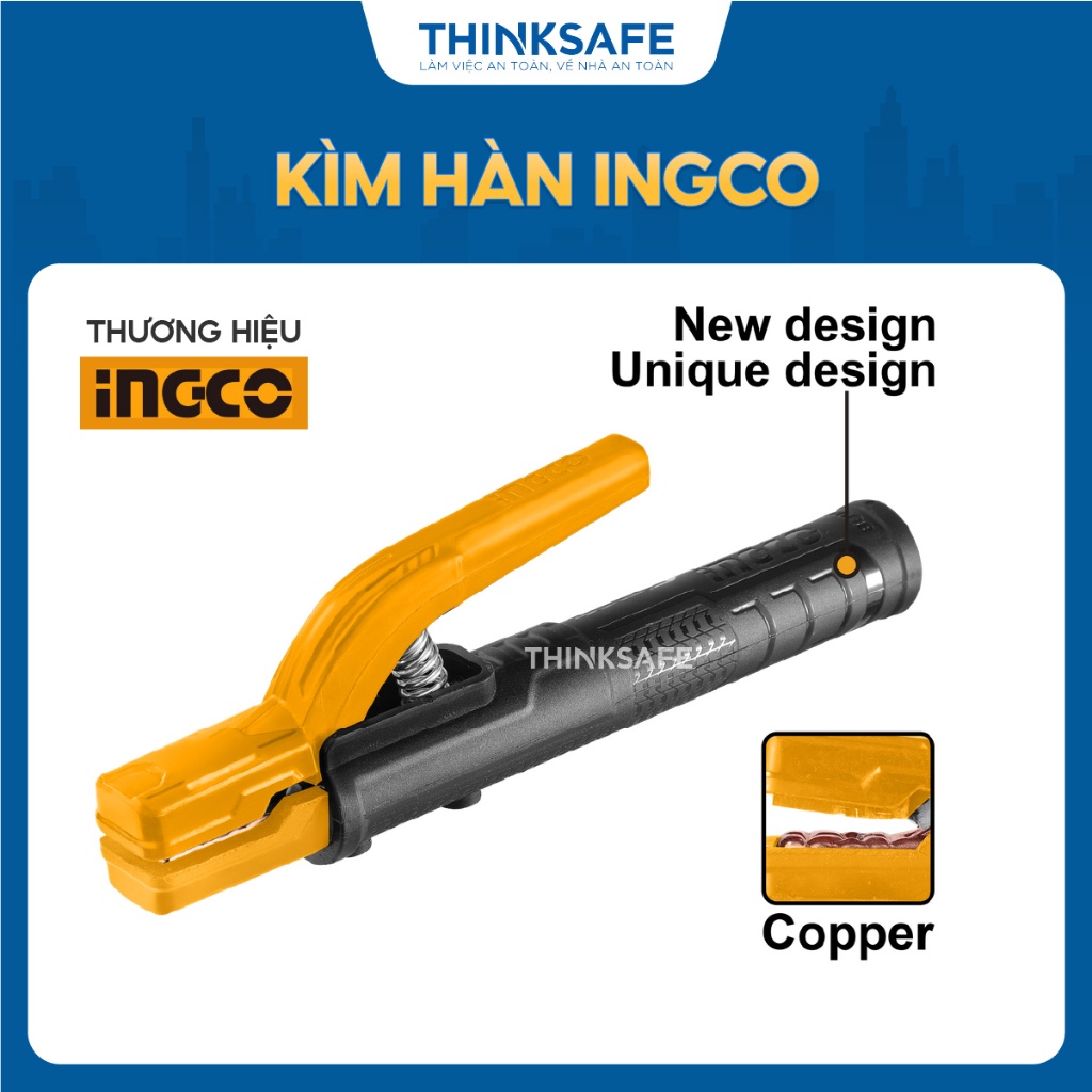 Kìm hàn 300A INGCO WAH3008 Thiết kế kiểu dáng mới, Dòng điện định mức 300A, Phù hợp máy hàn MMA Total 40/T - Thinksafe