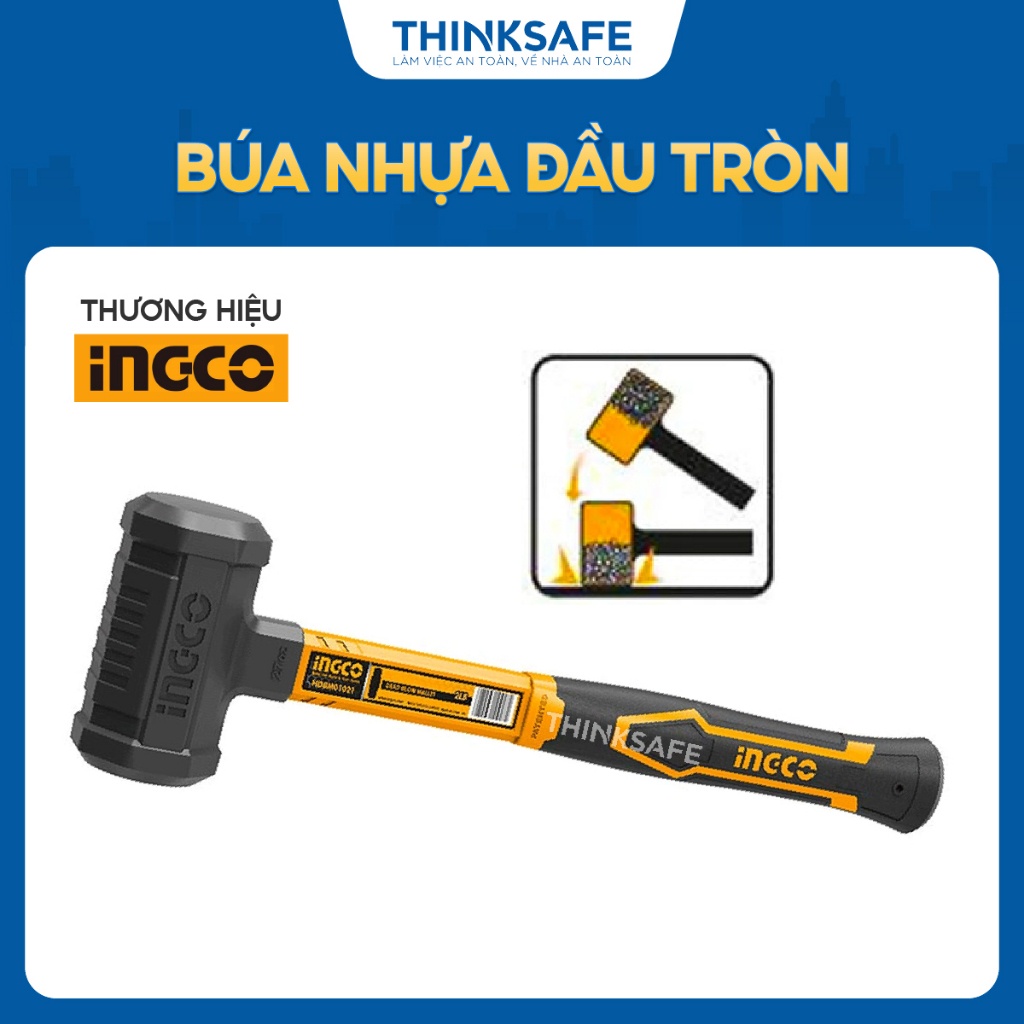 Búa nhựa đầu tròn không nảy INGCO HDBM01028 2LB - Bề mặt nhựa không dính, an toàn - Thinksafe