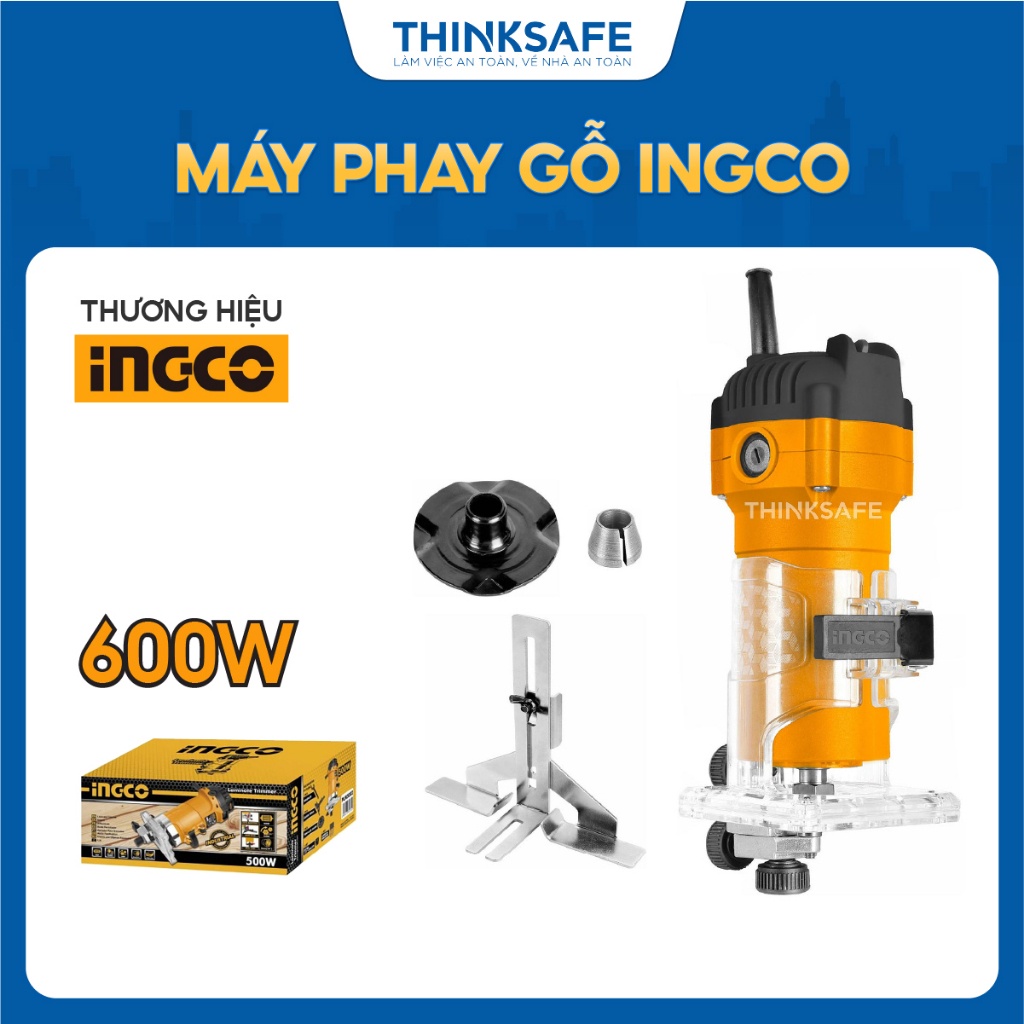 Máy phay gỗ INGCO PLM6001 dùng điện công suất 600w đường kính đầu cặp 6 mm (1/4