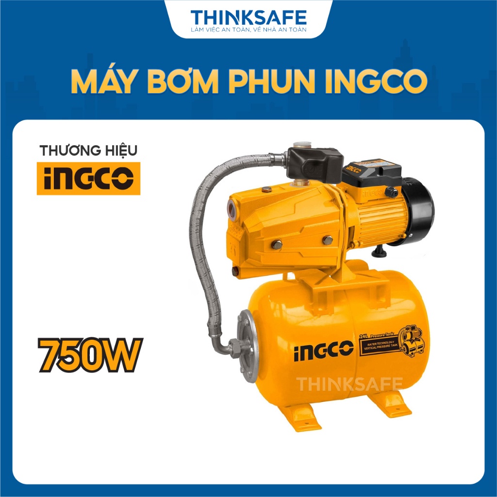 Máy bơm phun tự động INGCO JPT07508 220-240V, tần số 50Hz, Công suất 750W, Độ hút sâu 9m, Lưu lượng 60L/p - Thinksafe