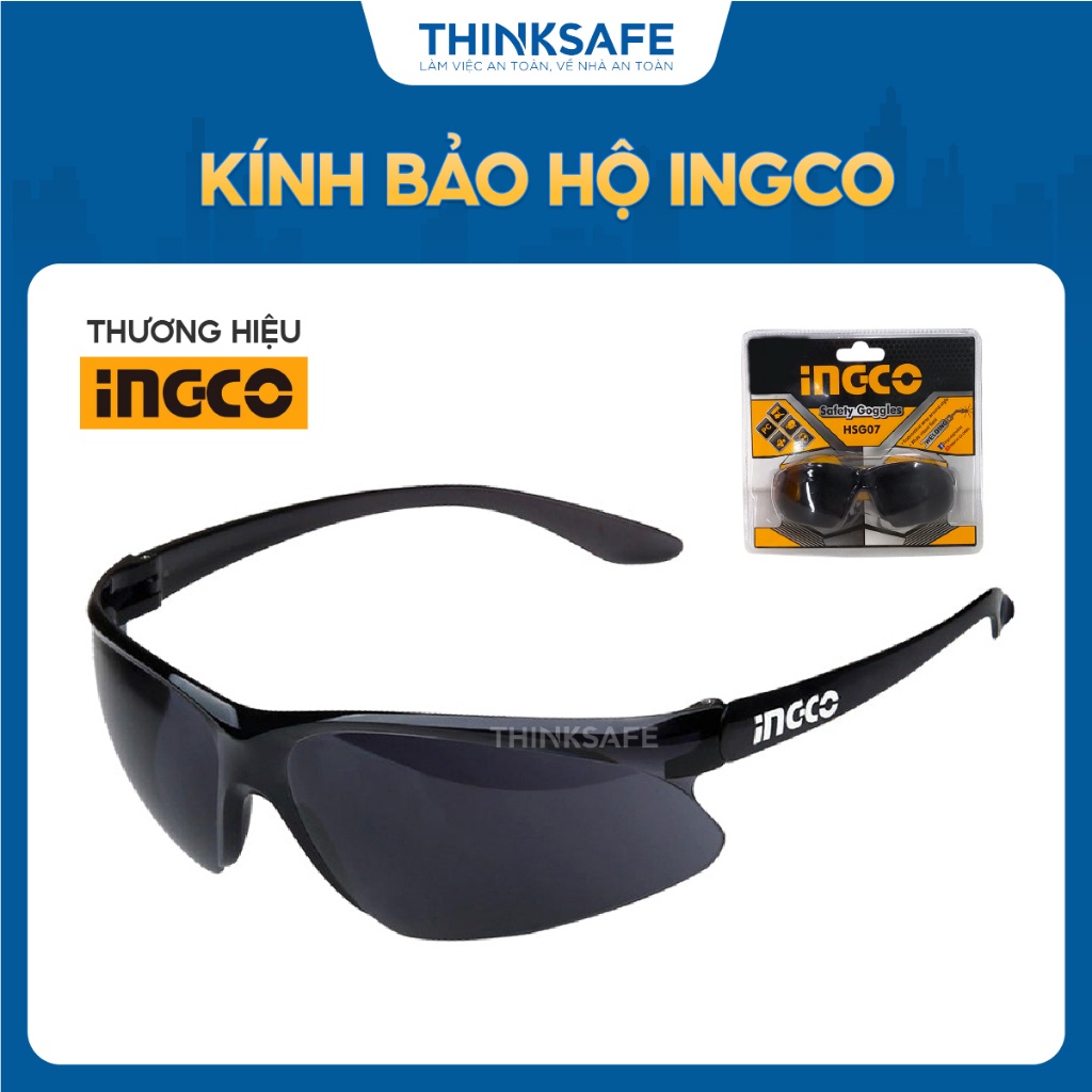 Kính bảo hộ INGCO HSG07 Chất liệu PC, Màu tối 10, Nhẹ, Độ thoải mái cao, Tầm nhìn rộng - Thinksafe