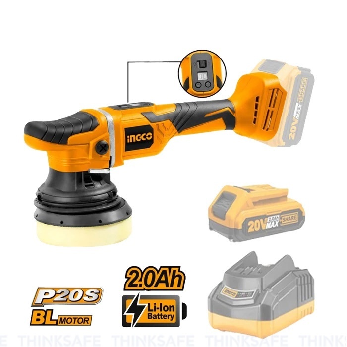 Máy Đánh Bóng Pin 20V INGCO APLI2002 Mô Tơ Không Chổi Than, Tốc Độ 2000-48000 vòng/phút, Đĩa 125mm - Thinksafe