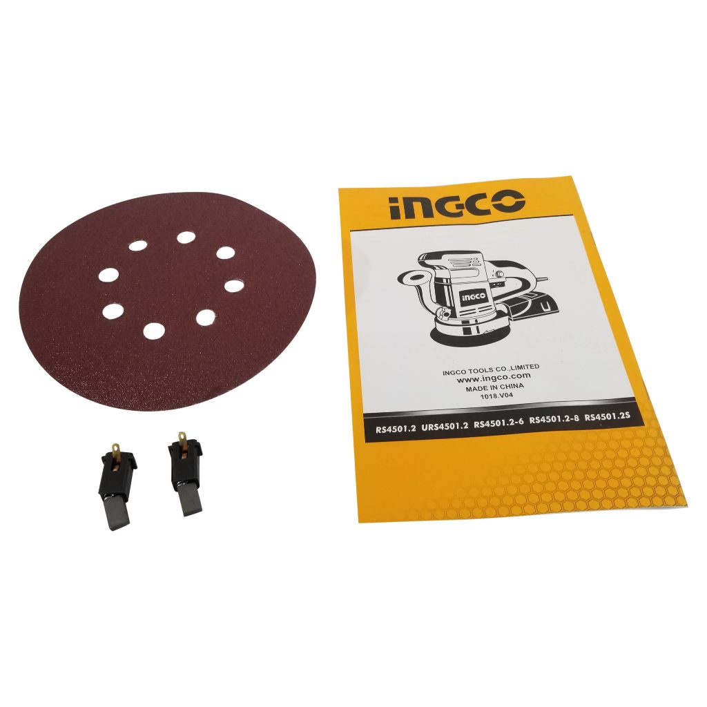 Máy chà nhám đĩa INGCO RS4501.2 công suất 450W, Tốc độ 4000-13000rpm, Đĩa 150mm - Kèm đế chà nhám PU 150mm Thinksafe