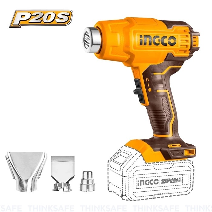 Máy thổi nhiệt pin 20V INGCO HGLI2002, Nhiệt độ 300/550°C, Luồng gió 100/200 L/phút - Không kèm Pin và sạc - Thinksafe